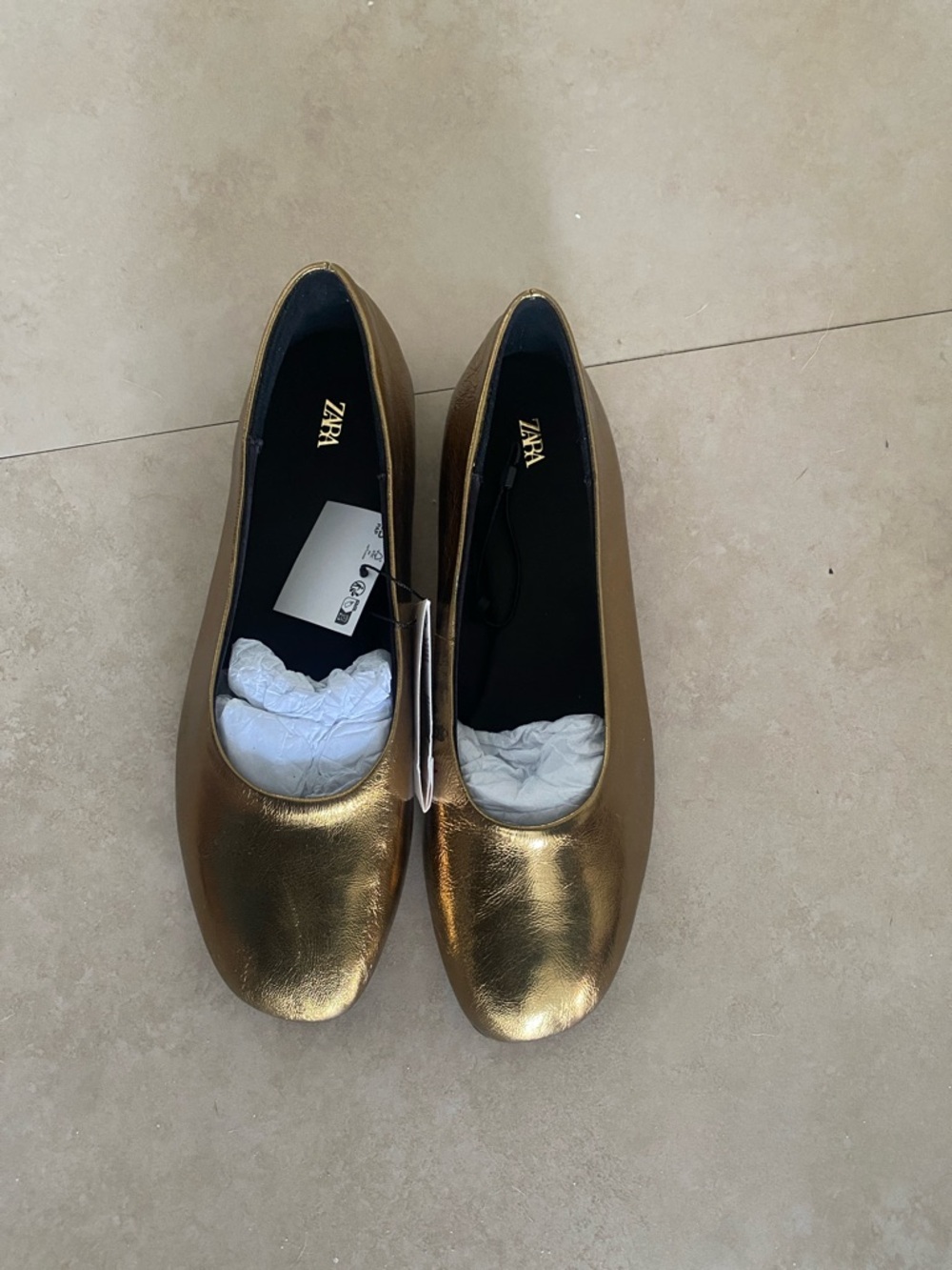 Zara Metallic Gold Slip-On Ballet Flats